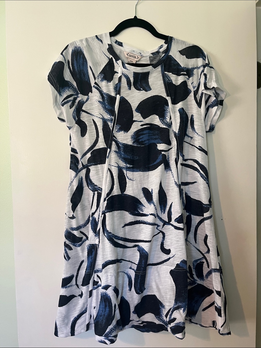 Nannette White Midi Dress with Navy Brushstroke Print